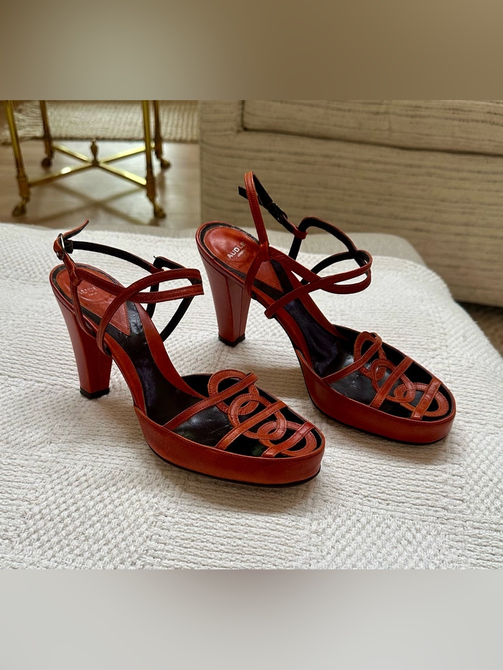 Audrey London Copper Leather Strappy Platform Sandals